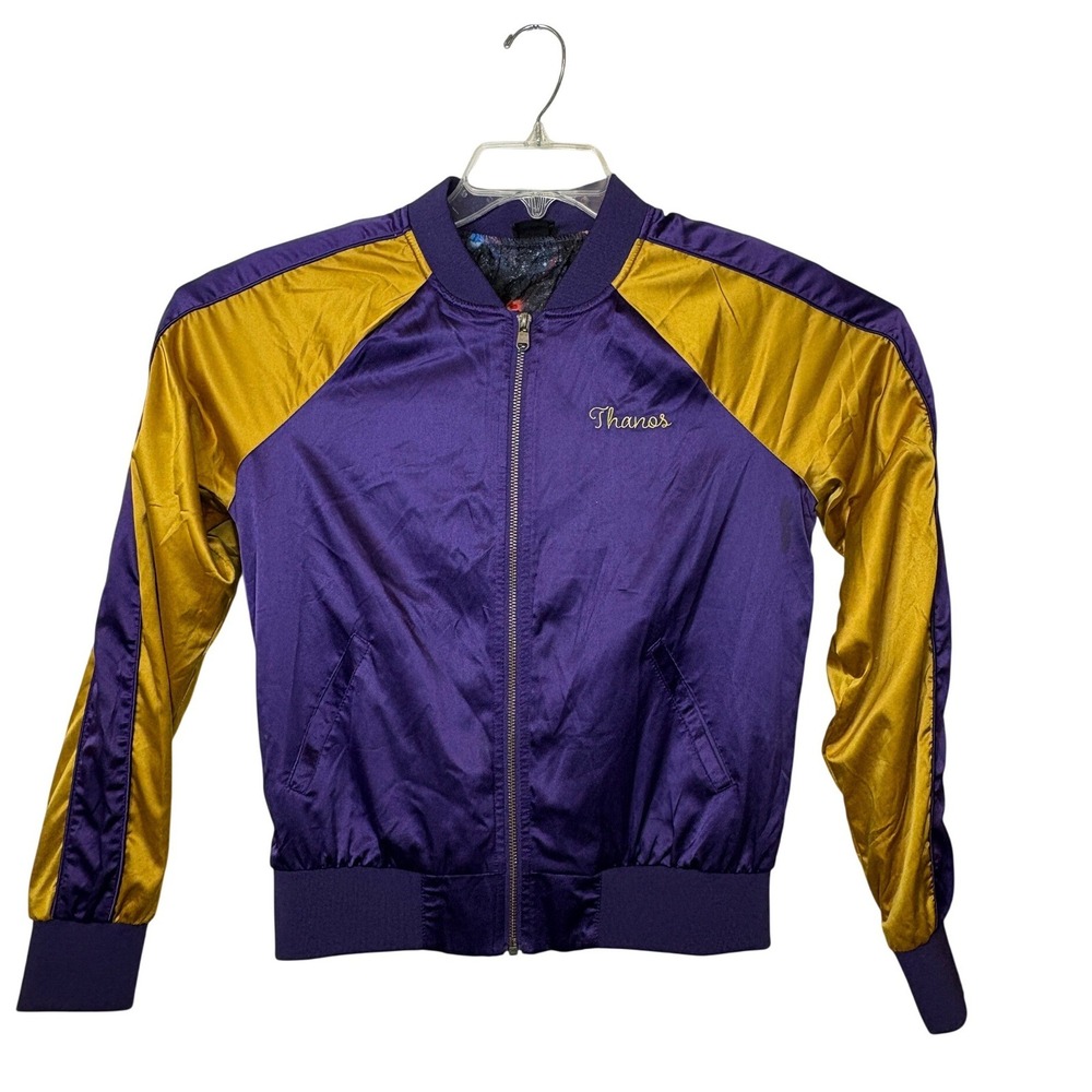 Her Universe Marvel Thanos Bomber Jacket S Purple Gold Satin Oh Snap Cosplay MCU